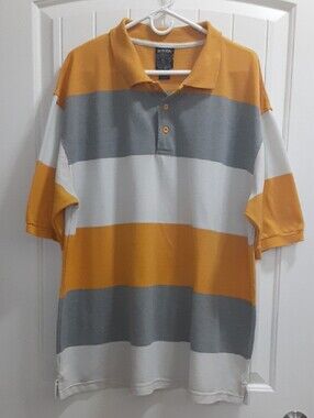 Urban Label Y2K Vintage Wide Striped Polo Men's 3XL Mustard Yellow Gray White